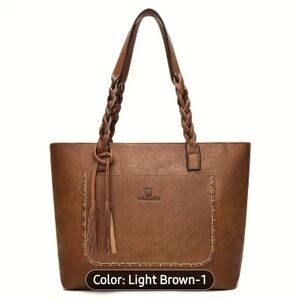 NEW - Chic Tan Tote Bag with Braided Handles